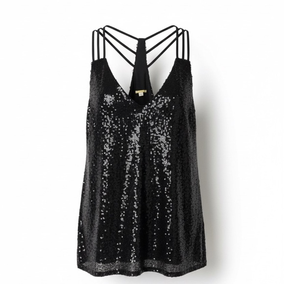 Gianni Bini Tops - Gianni Bini Black Sequin Lined Three Strap Tank